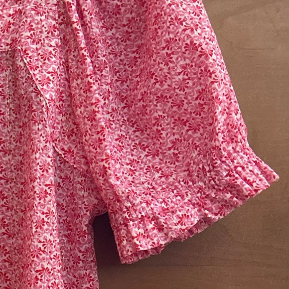 LOFT Pink Floral Shimmer Blouse Women’s Small Popover Top Puff Sleeve‎         J - Picture 7 of 13
